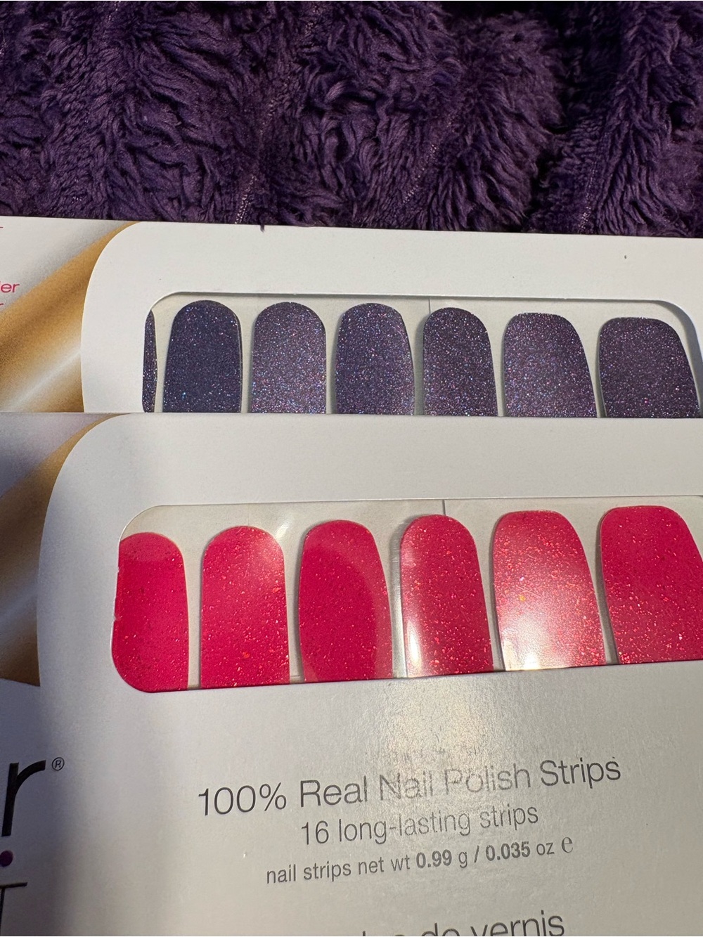 Color Street 'cosmic cloud Glitter Purple & 'Ladies Night'Hot Pink Polish Strips
